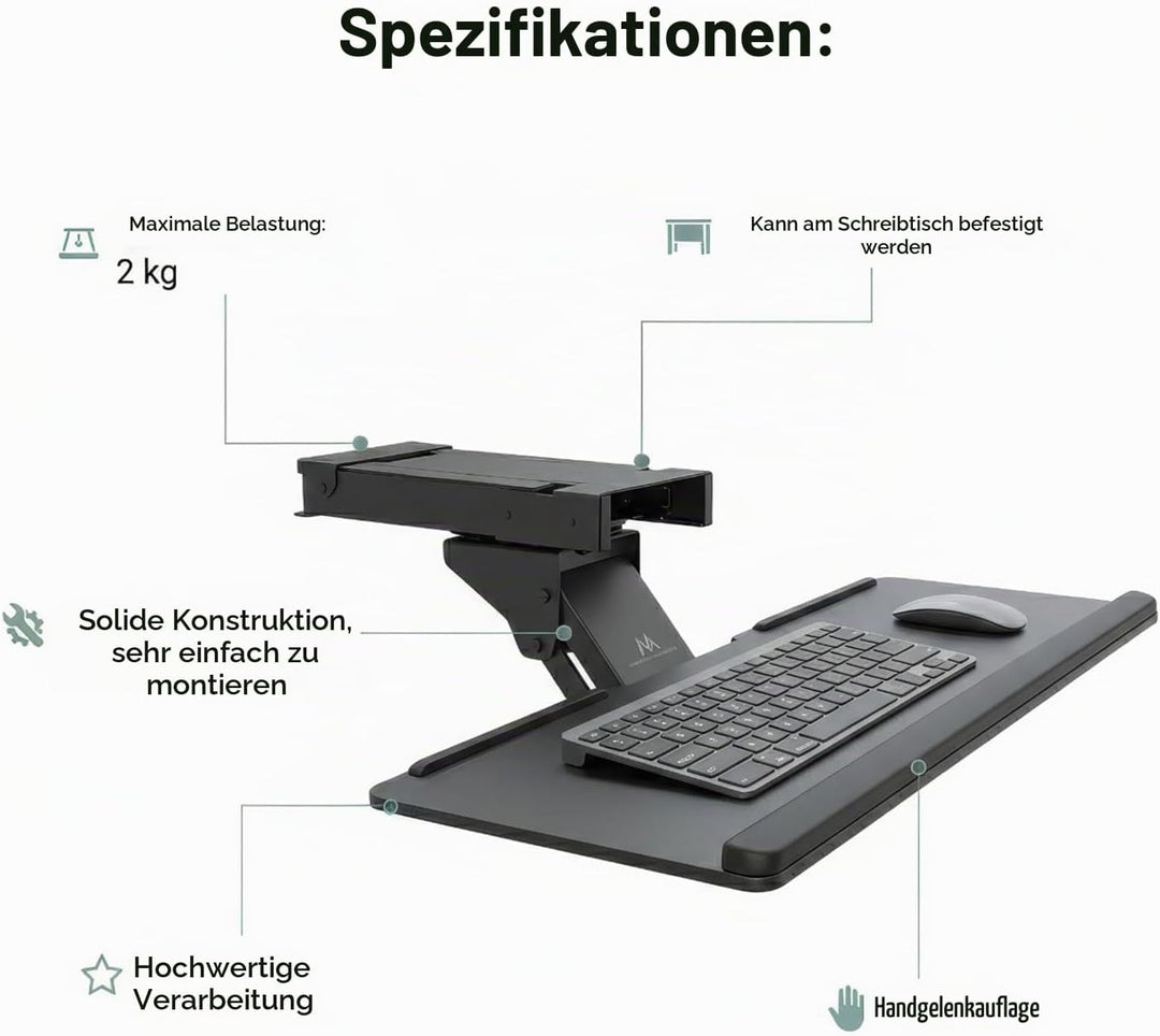 Maclean MC-757 Tastatur und Maus Halterung Zulage für Schreibtisch 67cm Oberfläche