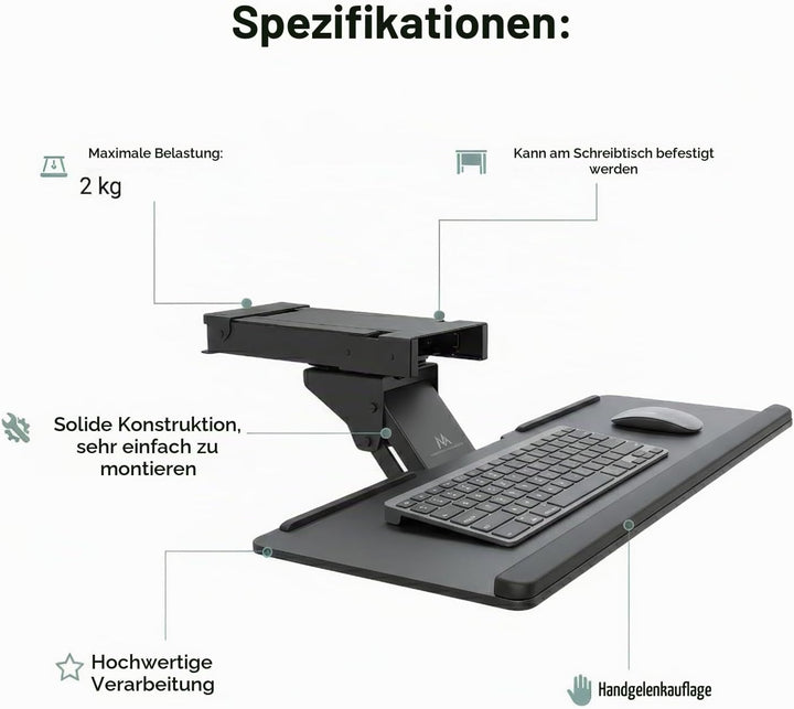 Maclean MC-757 Tastatur und Maus Halterung Zulage für Schreibtisch 67cm Oberfläche