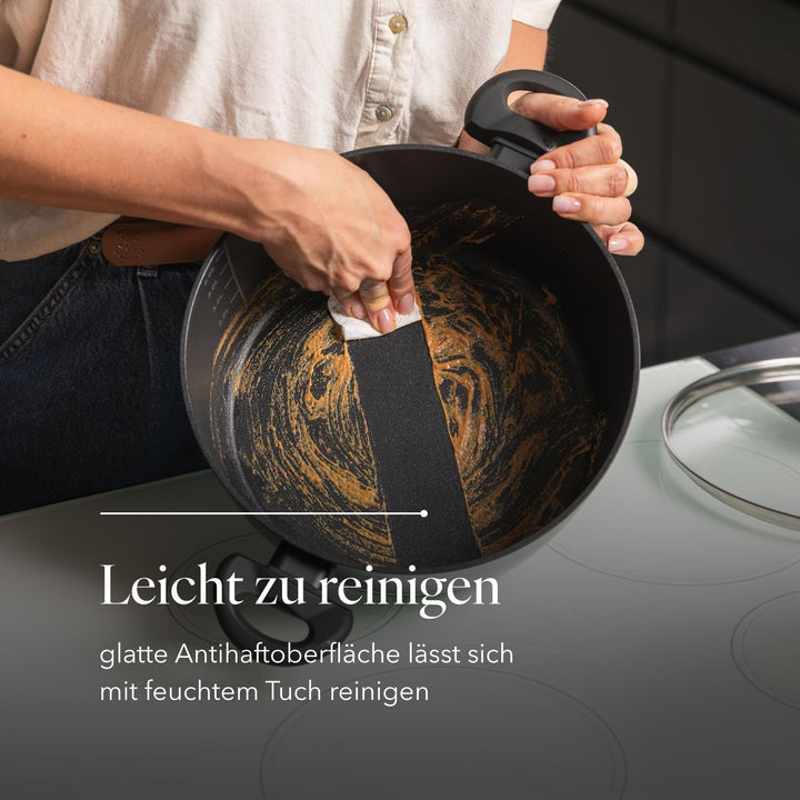 FLORINA Aluminium Topf (6,5 l) 28 cm I Kochtopf DELUX mit Glasdeckel I Messbecher & Antikratz-Beschi