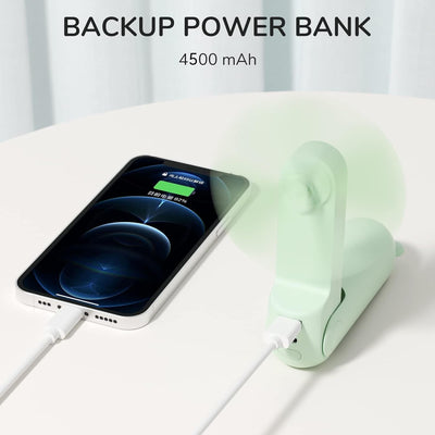 JISULIFE Handventilator Mini Ventilator 3 IN 1, mit 4500 mAh Powerbank USB Akku Klein Ventilator, Ba