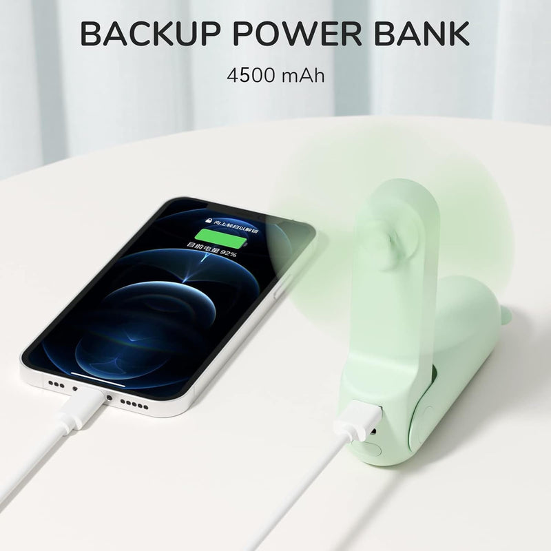 JISULIFE Handventilator Mini Ventilator 3 IN 1, mit 4500 mAh Powerbank USB Akku Klein Ventilator, Ba