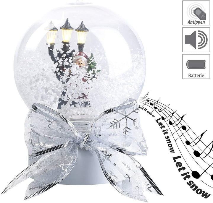 infactory Schneekugeln: Schneekugel mit singendem Weihnachtsmann, berührungsaktiv, LED-Laterne (Schn