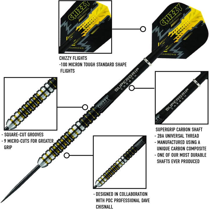 Harrows Steel Darts Dave Chisnall Chizzy 90% Tungsten Steeltip Dart Steeldart 24 Gramm, 24 Gramm