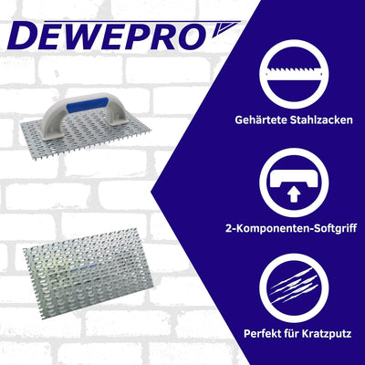 5er Set DEWEPRO Profi Edelputzkratzer - Putzkratzer - Raspelbrett für Mineralputz - Abmessung: 250x1