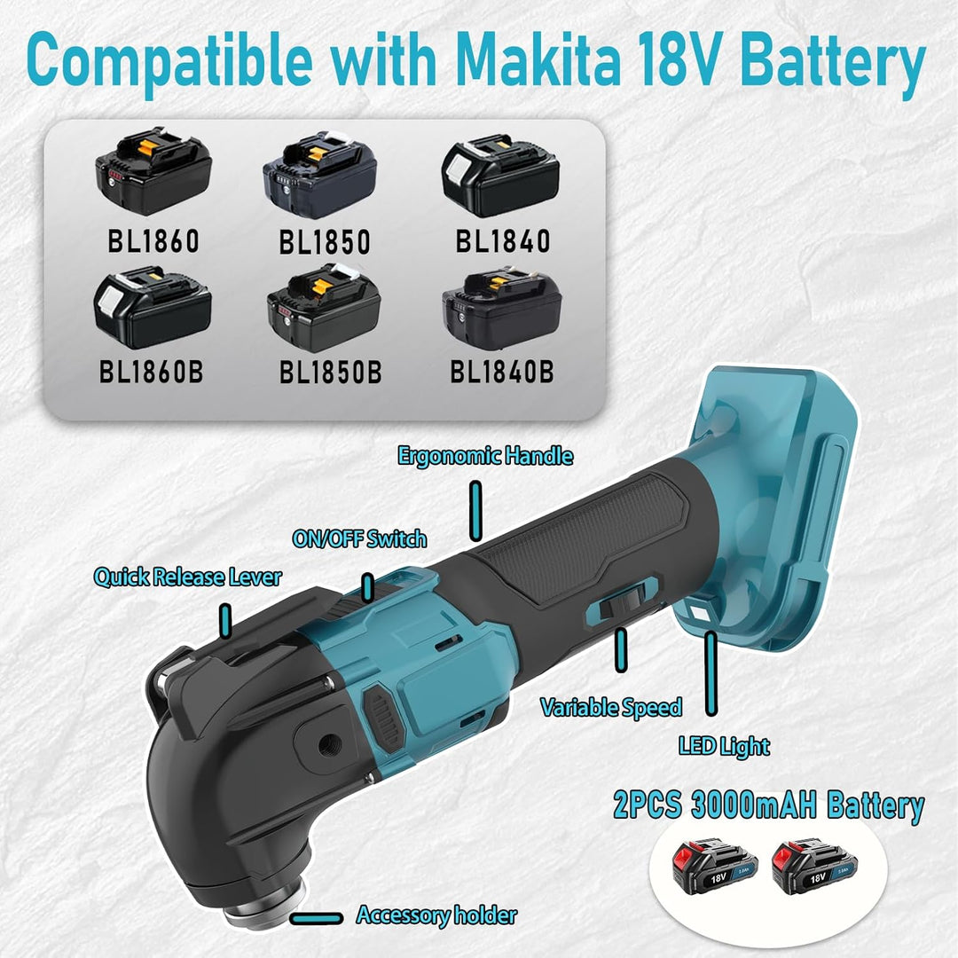 Akku Multifunktionswerkzeug Ersatz für Makita Multifunktionswerkzeug 18v, 4°Oszillationswinkel & 6-G