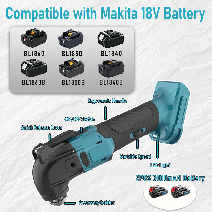 Akku Multifunktionswerkzeug Ersatz für Makita Multifunktionswerkzeug 18v, 4°Oszillationswinkel & 6-G