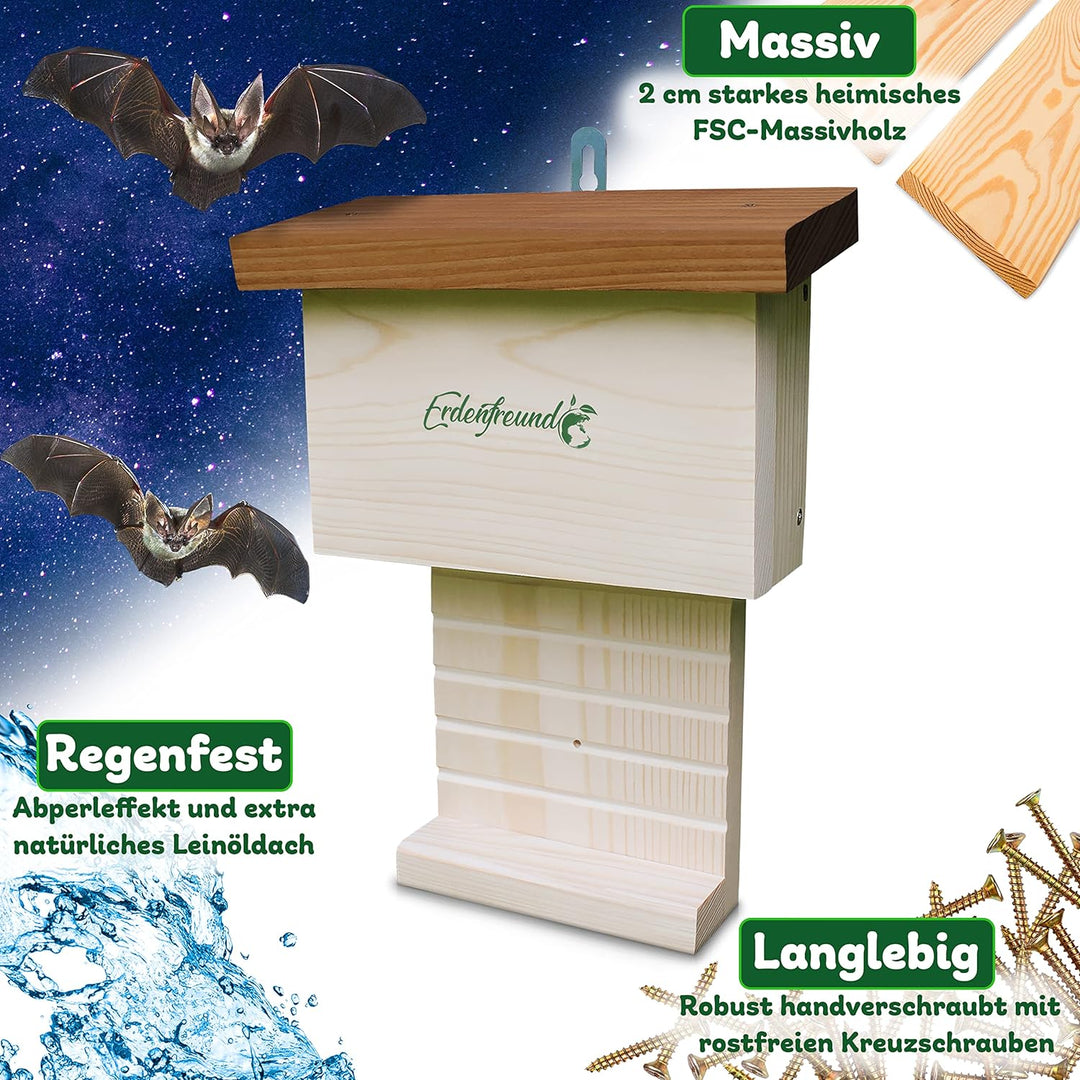ERDENFREUND® Fledermauskasten handverschraubt gehandicapte Menschen aus der Pfalz - 2 cm FSC-Massivh