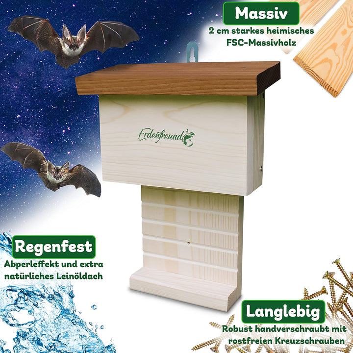 ERDENFREUND® Fledermauskasten handverschraubt gehandicapte Menschen aus der Pfalz - 2 cm FSC-Massivh