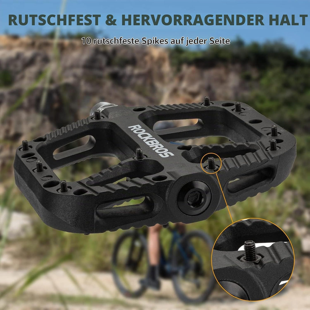 ROCKBROS Fahrradpedale Nylon Composite Flatpedale 9/16 MTB Pedale 3 Bearing rutschfest Wasserdicht A
