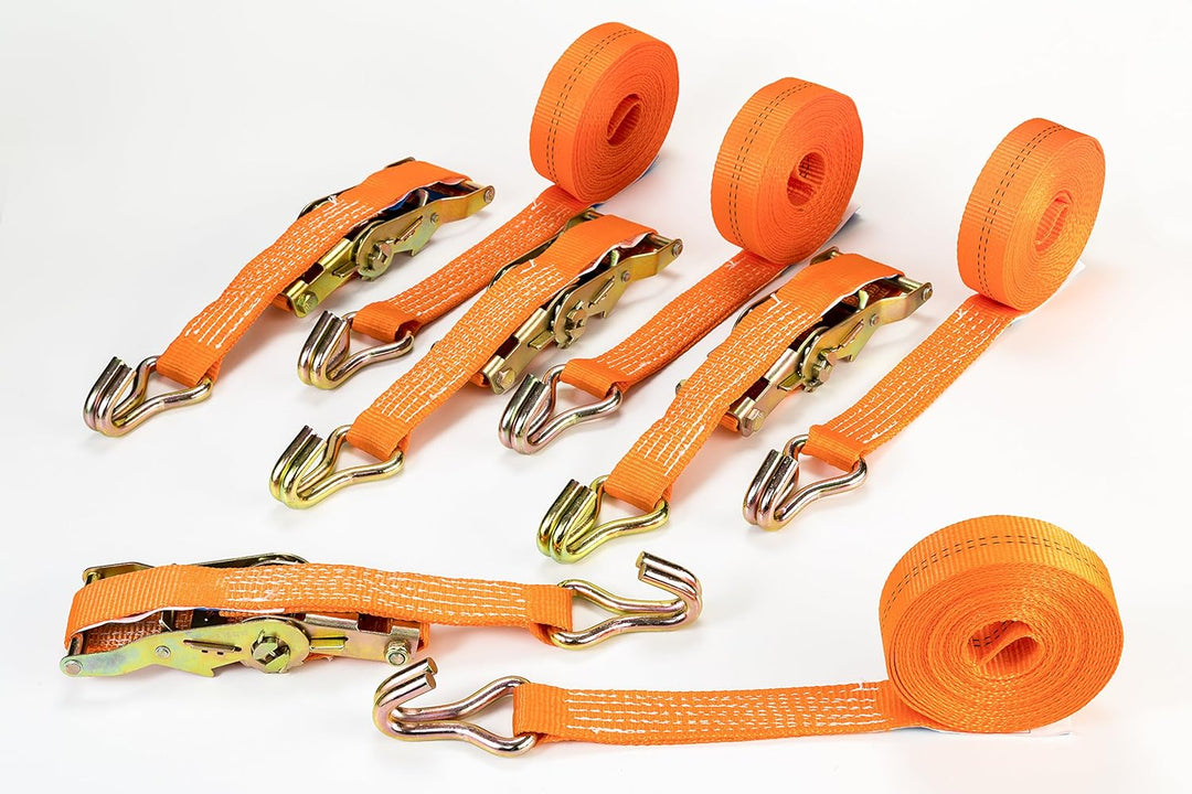 4 x 2 TLG. Spanngurt/Zurrgurt/Ratschenzurrgurt, 2 t, 2 Tonnen, 2000 kg, 1000 daN, 6 m, orange