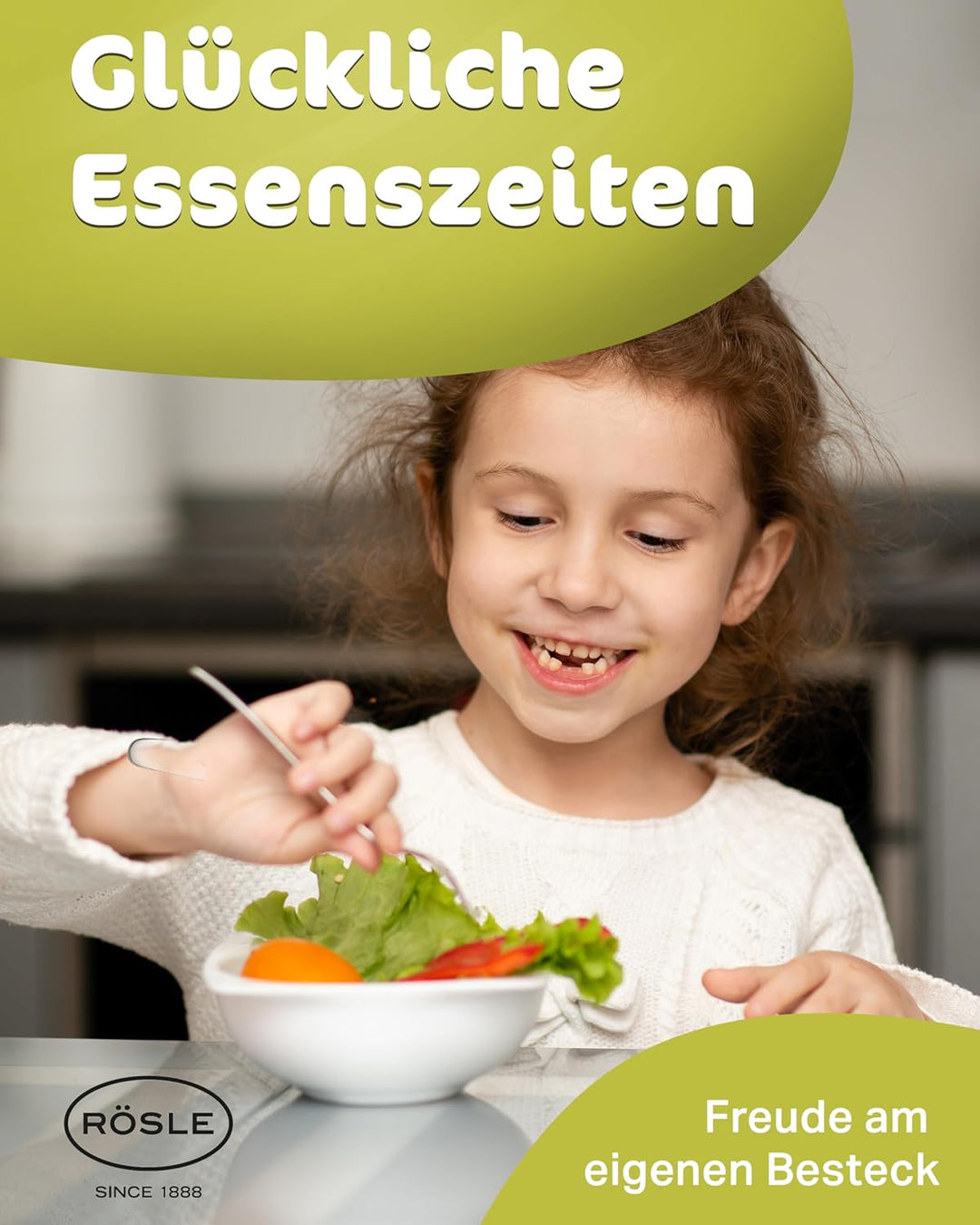 RÖSLE Kinderbesteck "Waldfreunde", 4-teilig, ab 3 Jahren, Edelstahl 18/10, Spülmaschinengeeignet, Wa