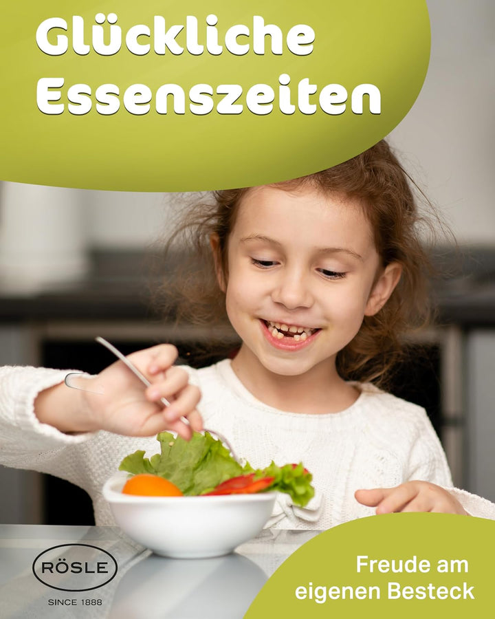 RÖSLE Kinderbesteck "Waldfreunde", 4-teilig, ab 3 Jahren, Edelstahl 18/10, Spülmaschinengeeignet, Wa