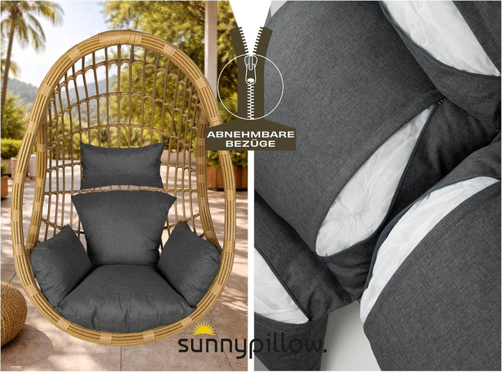 sunnypillow Hängesessel Kissen - Outdoor, Indoor - Auflage für Rattan &amp; Polyrattan Hängeschaukel - P