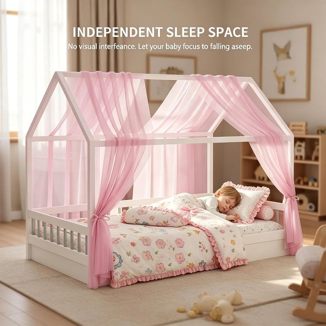 MeYuxg Hausbett Himmel Set, 2 Stück Betthimmel Hausbett für Hausbett Deko, 150x350CM Bio-Baumwolle H