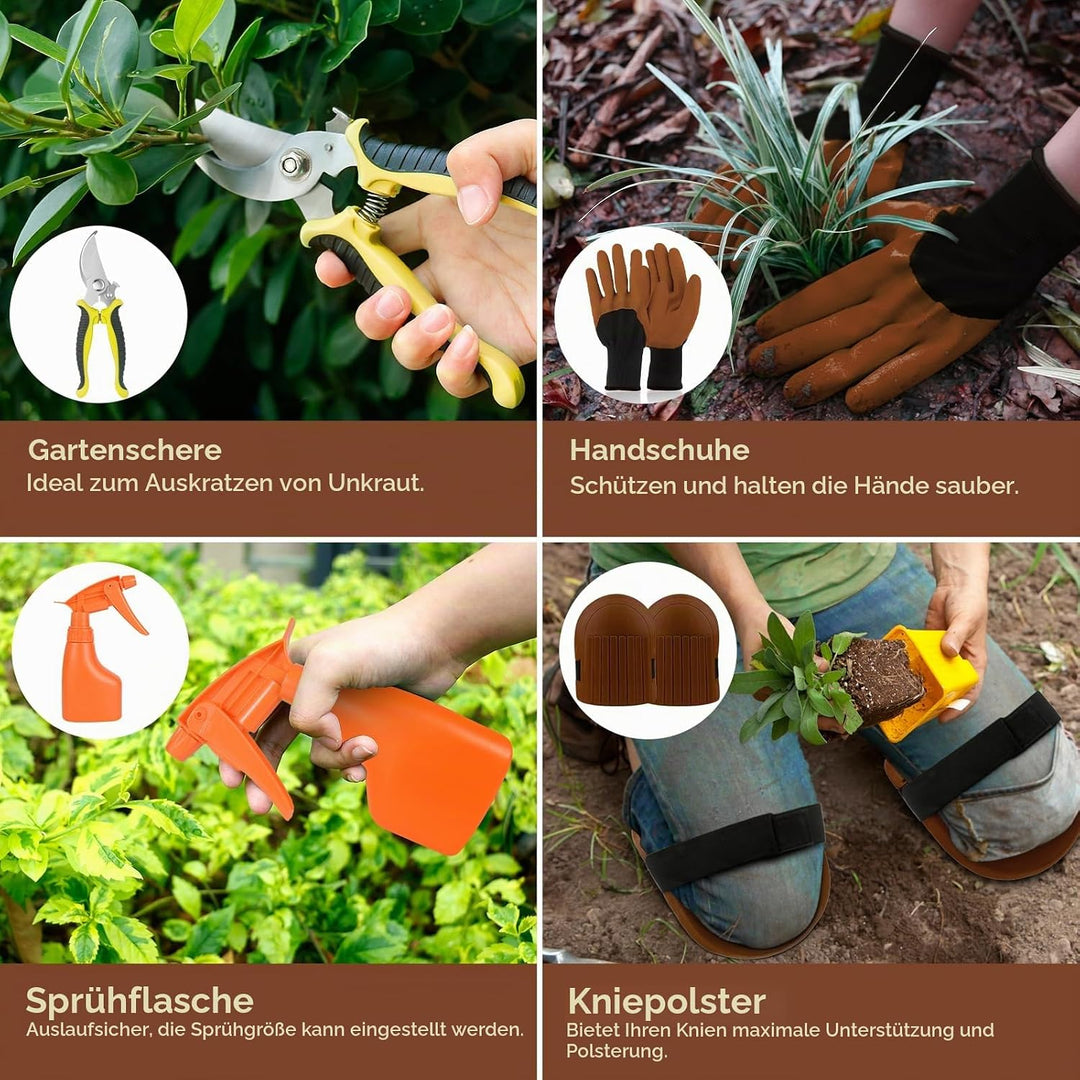 YAUNGEL Gartenwerkzeug Set, 10 Stück Schwerlast Edelstahl Gartenarbeit Kit mit Non-Slip Holzgriff- G