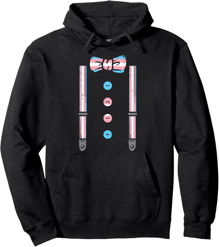 Transgender Suspenders Bow Tie Trans Pride Flag Transsexual Pullover Hoodie