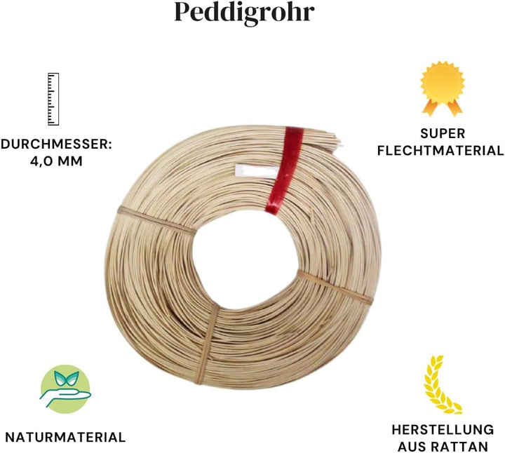 Schardt Peddigrohr - Flechtmaterial Natur 4.0 mm 500 Gramm zum Körbe flechten, basteln - Rattan Pedd