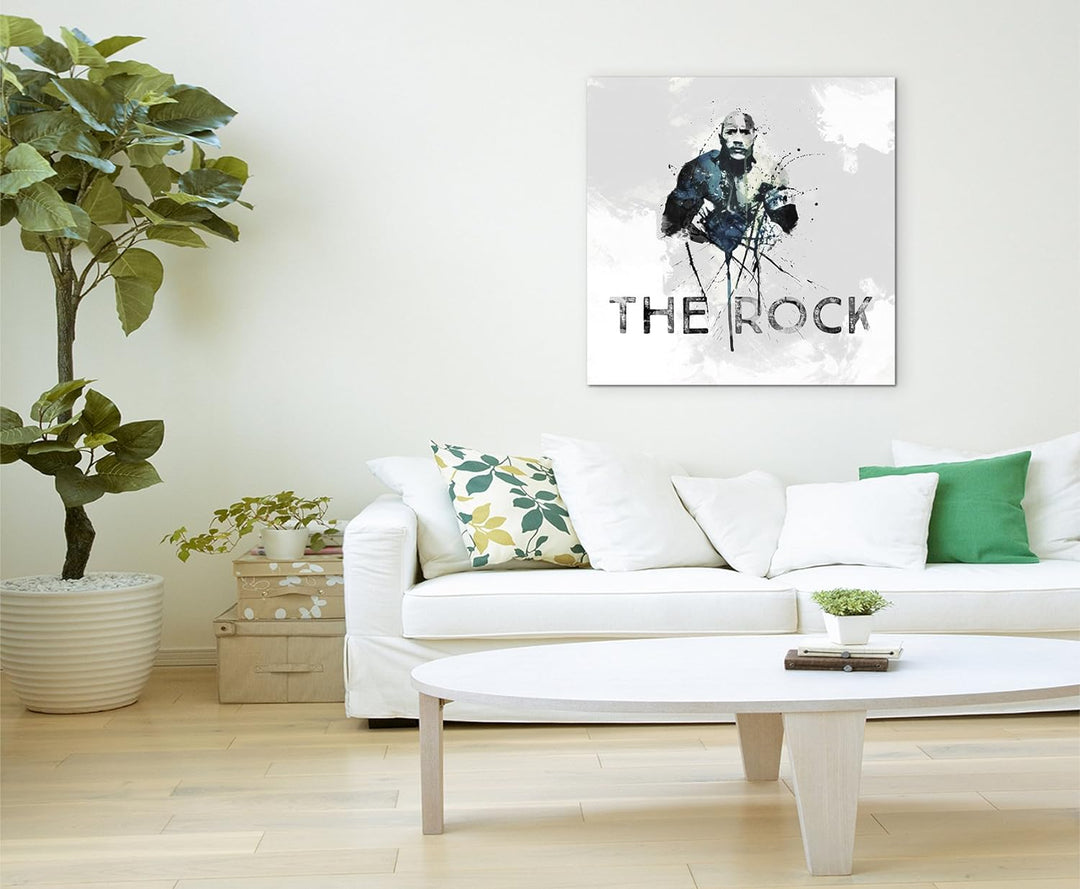 Paul Sinus Art Dwayne Johnson 60x60cm Keilrahmenbild Kunstbild Aquarell Art Wandbild auf Leinwand fe