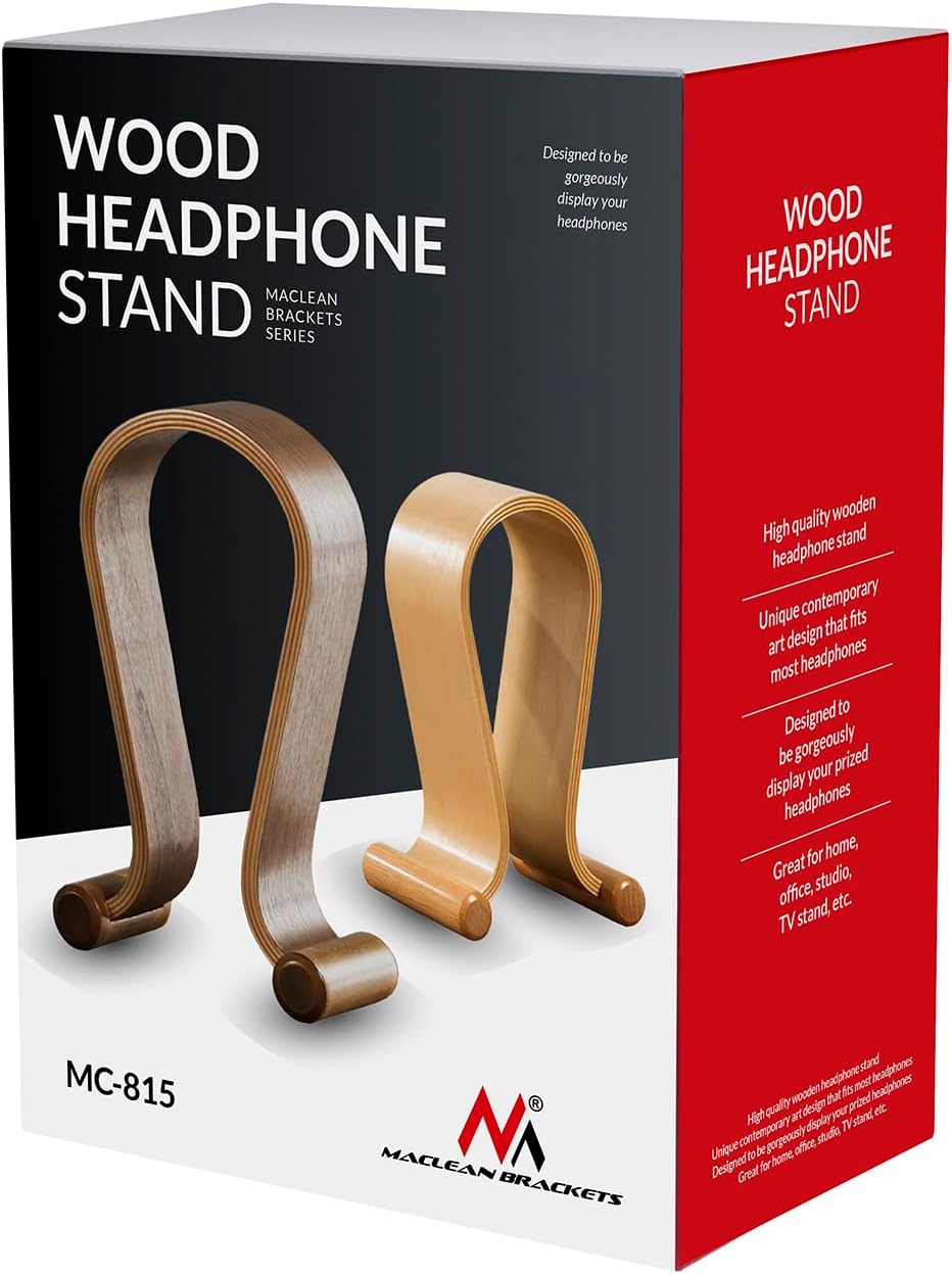 Maclean MC-815 Kopfhörerständer aus Holz | Universal Halter für Over-Ear Headsets | Stabil & Dekorat