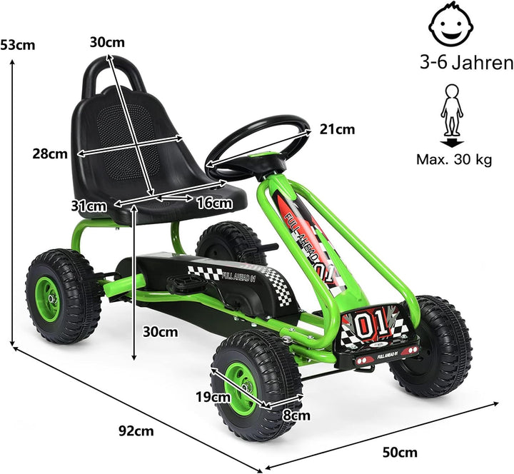 DREAMADE Gokart mit Handbremse & verstellbarem Sitz, Tretauto Tretfahrzeug mit geschlossenem Kettenk