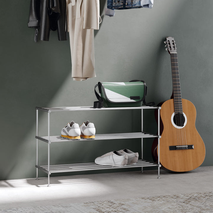 PHOS Design, SR800-3, Schuhregal, 3 Ebenen, 80 cm breit, gebürsteter Edelstahl 3 Ebenen, Breite 82 c