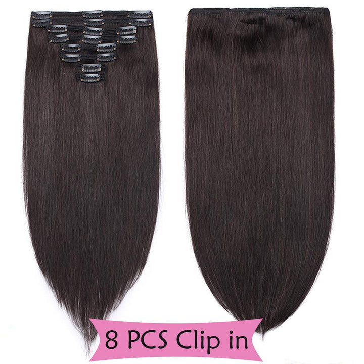 SEGO Clip in Extensions Echthaar Haarverlängerung Haarteil Doppelt 8 Tressen hitzebeständig glatt Na