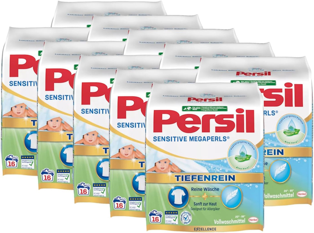 Persil Sensitive Megaperls 160 WL (10 x 16 Waschladungen), Waschmittel für Allergiker mit beruhigend