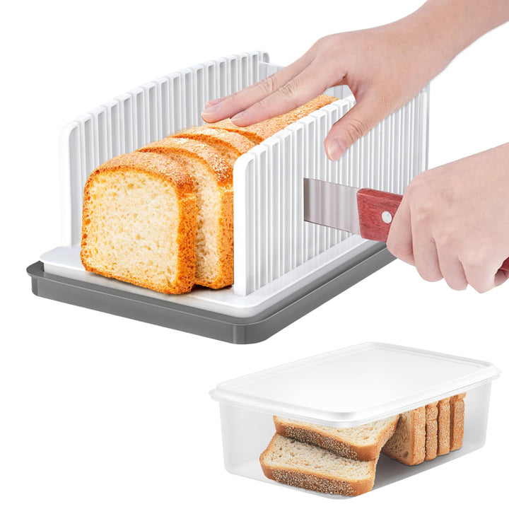 Brotschneider mit Box, 2-in-1 Brotschneider und Brotbox, brotschneidemaschine klappbar, Krümelauffan