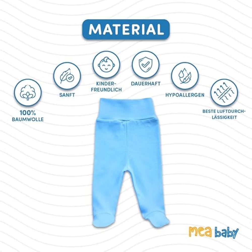 MEA BABY Unisex Baby Hose mit Fuss aus 100% Baumwolle im 5er Pack. Baby Stramplerhose mit Fuss. Baby