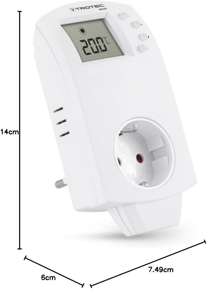 TROTEC Steckerthermostat BN30 Thermoschalter für Infrarotheizung Raumthermostat, 5-30 °C