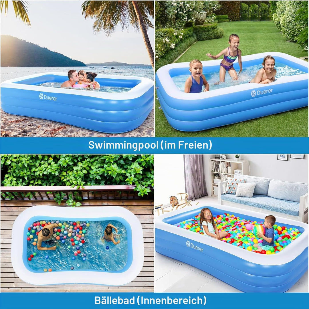 Duerer Aufblasbare Pool, Grosser Familienpool, Pool rechteckig für Kinder, Familienschwimmbad, Aufbl