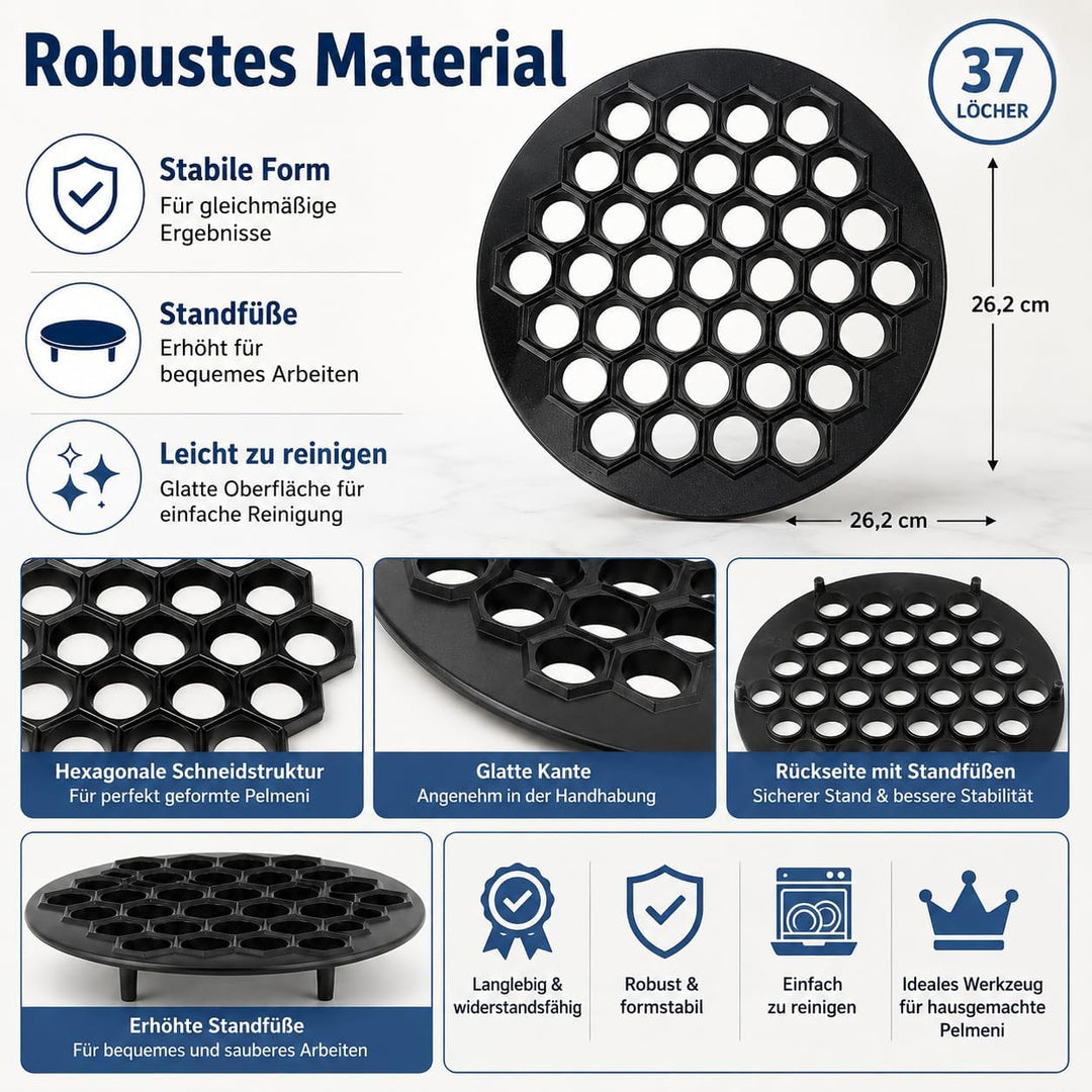 Pelmeni Form, Russischer Ravioli Maker aus massiver Aluminiumlegierung mit 37 Löchern, Teigtaschenfo