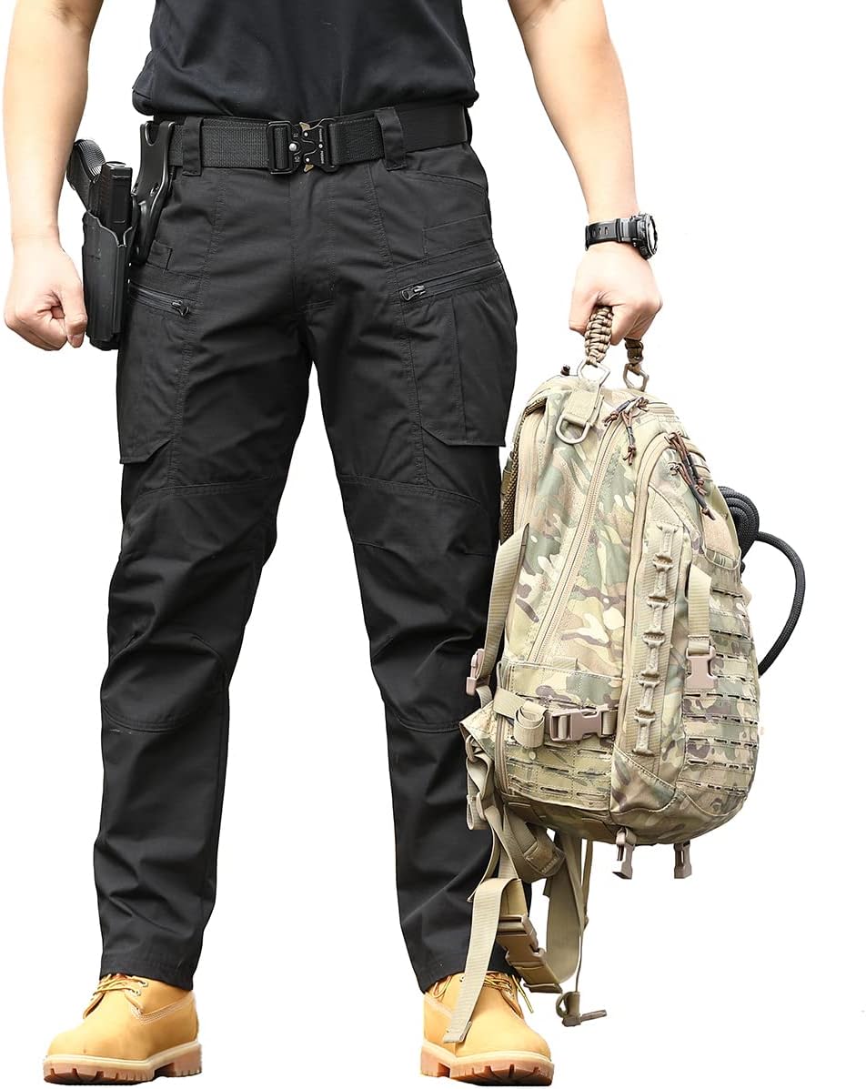CARWORNIC Herren Taktische Hose wasserdichte Cargo Hose Militär Outdoorhose 30W / 32L Schwarz, 30W /