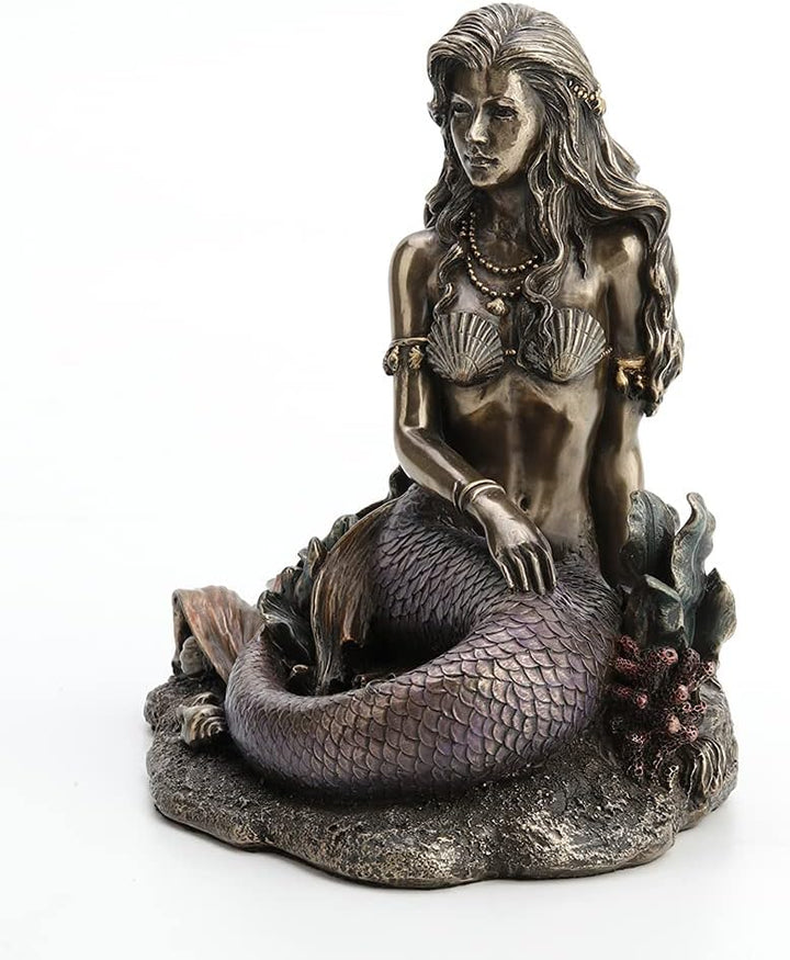 Unbekannt Harz Statuen Enchanted Lied Bronze Finish Meerjungfrau sitzend auf Ocean Boden Statue 14 x