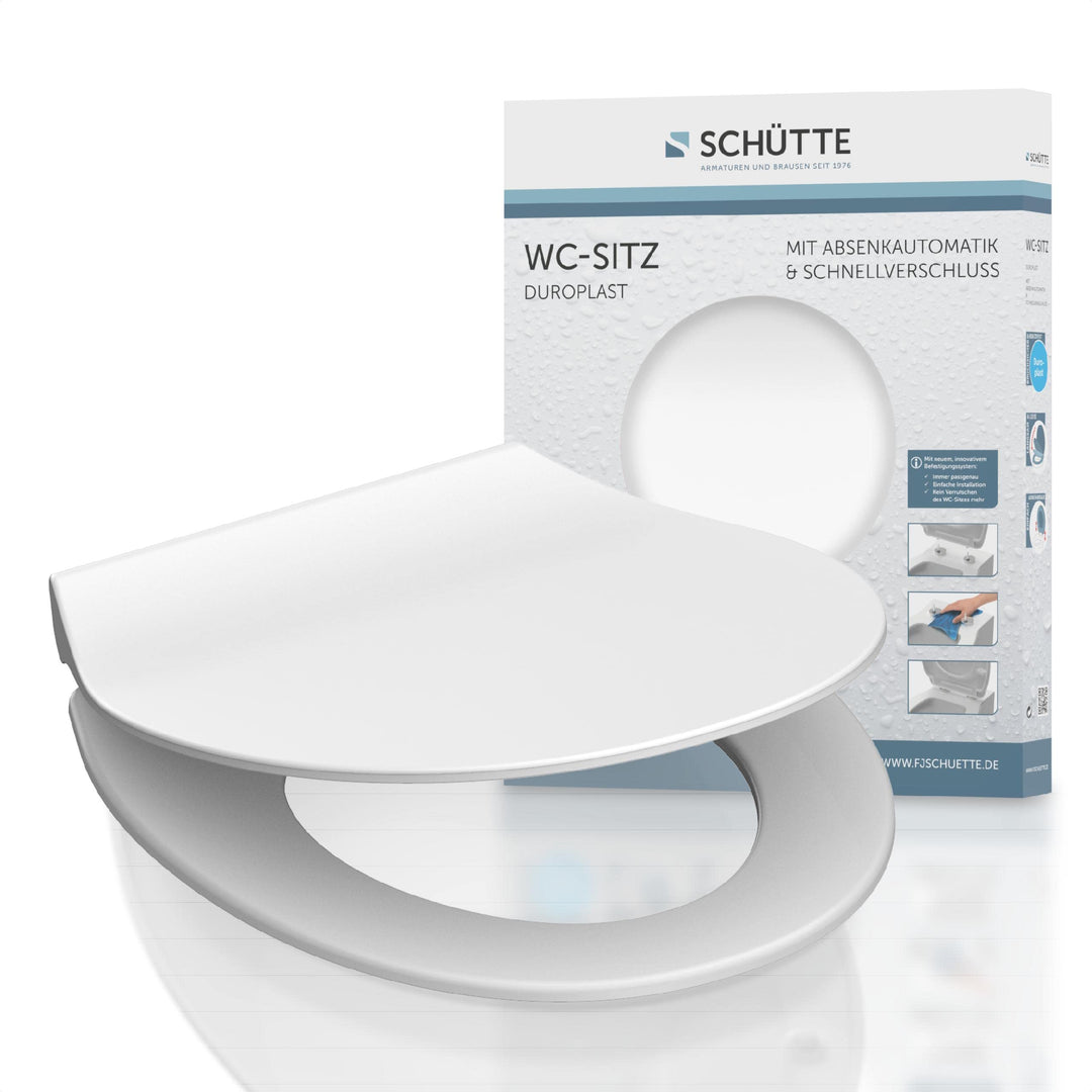 SCHÜTTE 82700 WC-Sitz Duroplast SLIM WHITE, Toilettensitz mit Absenkautomatik und Schnellverschluss