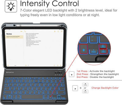 Fintie Tastatur Hülle für iPad 10. Generation 2022 (10.9 Zoll), Keyboard Case mit 7-farbig Beleuchte