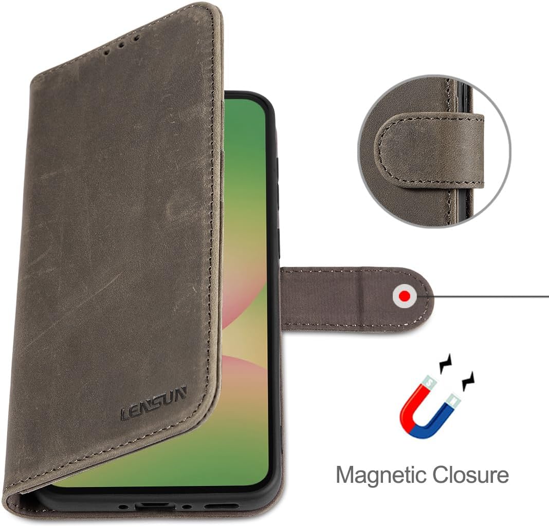 LENSUN Lederhülle für Samsung Galaxy A56, Echtleder Hülle [Echtes Leder][RFID-Schutz Kartenfach][Bri