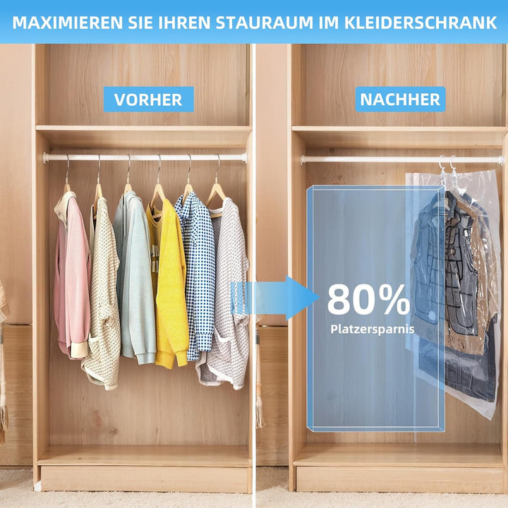 AGPTEK 6er-Pack Hängende Vakuumbeutel Mit Kleiderhaken, Anzüge, Kleider & Jacken (3x110x70cm + 3x130