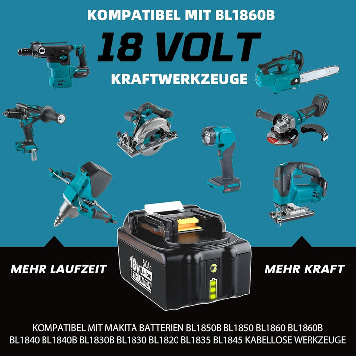 BL1860 Ersatzakku für Makita 18V Li-ion Akku Kompatibel mit Makita BL1840B BL1850B BL1860B BL1830B B