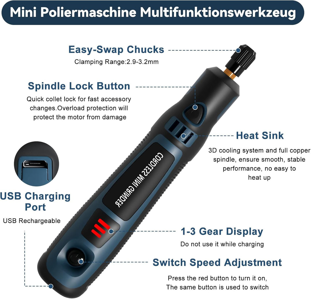 Elektrische Gravierstift, 96pcs Multifunktionaler Gravierwerkzeugsatz, Tragbare Drahtlose Gravurwerk