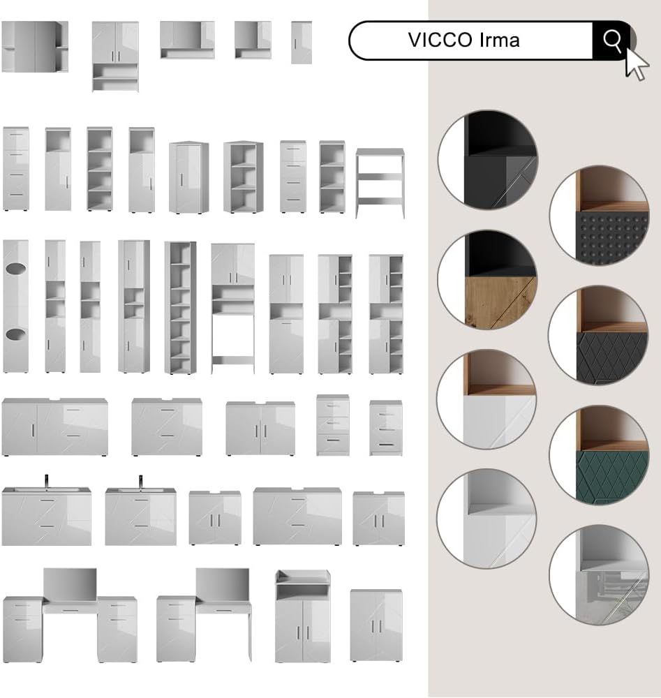 Vicco Midischrank Irma, Weiss Hochglanz, 30 x 95 cm Weiss Hochglanz Midischrank 30x95 cm, Weiss Hoch