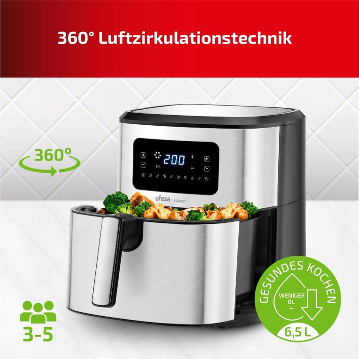 Ufesa Falcon Friteuse Heissluftfritteuse 6,5L, Edelstahl, Air Pulse Technologie, 8 Programme, 1700W,