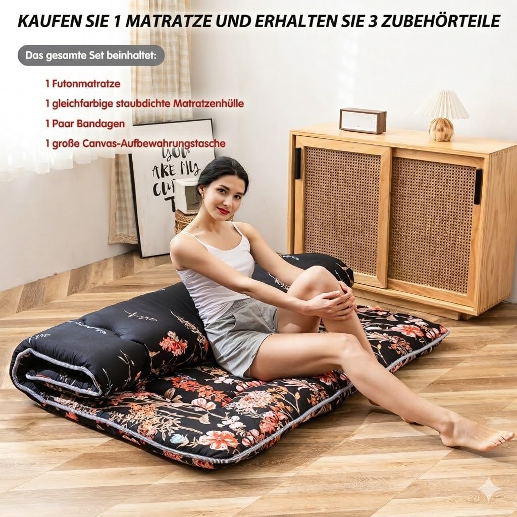 MAXYOYO Japanische Bodenmatratze Futonmatratze, Verdicken Tatami Matte Isomatte Faltbare Roll-Up Mat