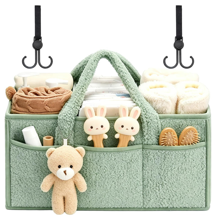 Wickeltasche für Babys, Mommy Bag aus Plüsch, Hellgrün Baby Organizer mit Abnehmbaren Fächern, Wicke