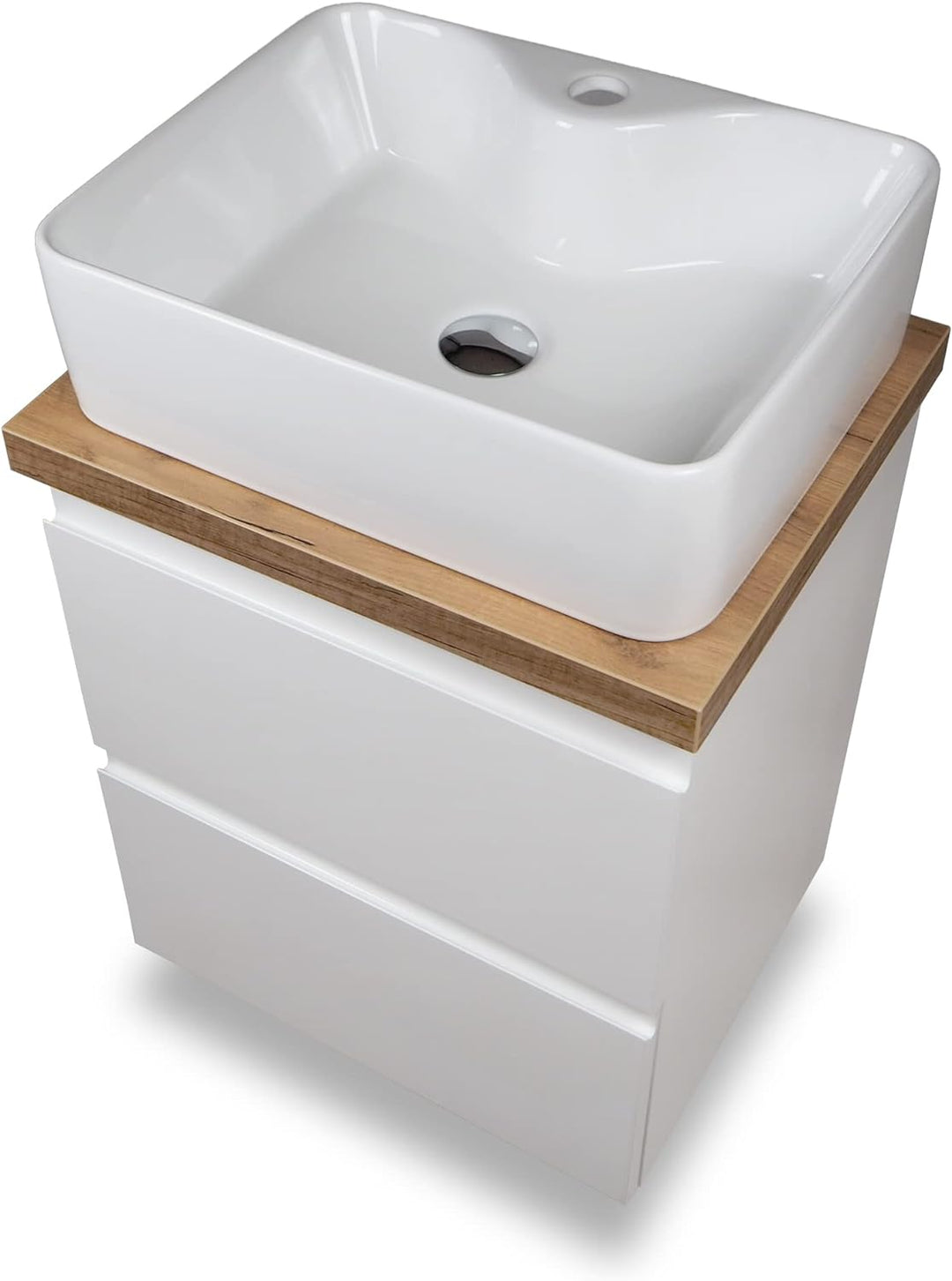 VBChome Badmöbel 50x40 cm Weiss Aufsatzwaschbecken mit Hahnloch 49x38 cm Aufsatzwaschtisch Waschbeck