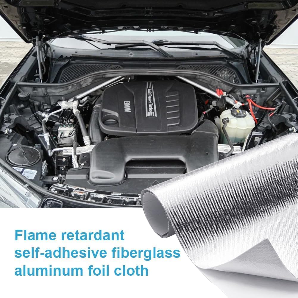 DASIAUTOEMHitzeschutzmatte, Selbstklebend Kleberücken Aluminium Glasfaser Blatt Aluminisierte Hitzes