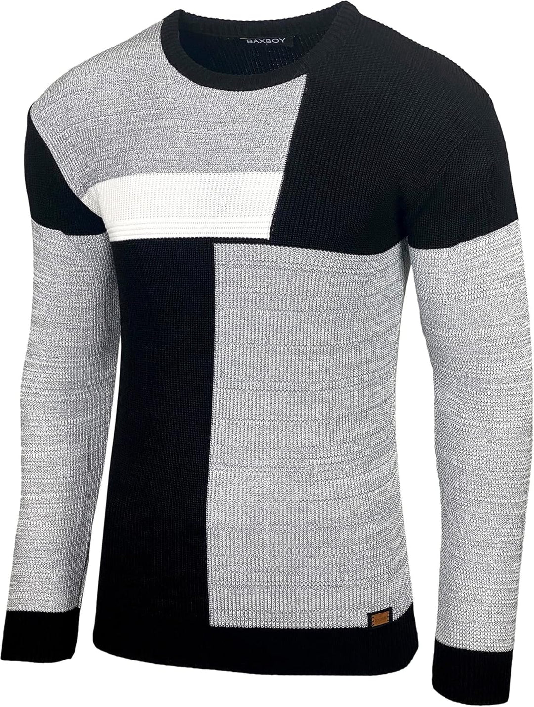 Baxboy Herren Pullover Slim Fit Rundhals Strick-Pullover Rundkragen Moderner Männer schwarzer Pulli