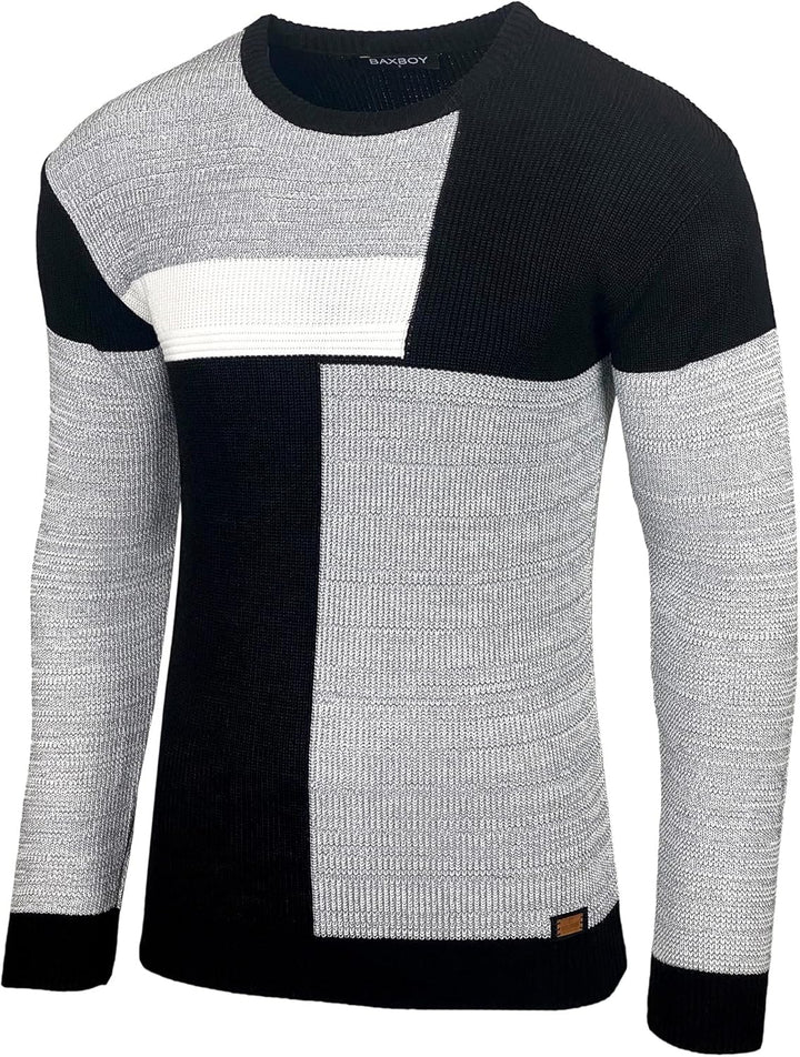 Baxboy Herren Pullover Slim Fit Rundhals Strick-Pullover Rundkragen Moderner Männer schwarzer Pulli