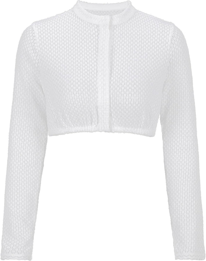 Elegante Blumen Streifen Spitze Hochelastisch Stoff Hochwertig 3/4 Ärmel Dirndlbluse Weiss Spitze Di