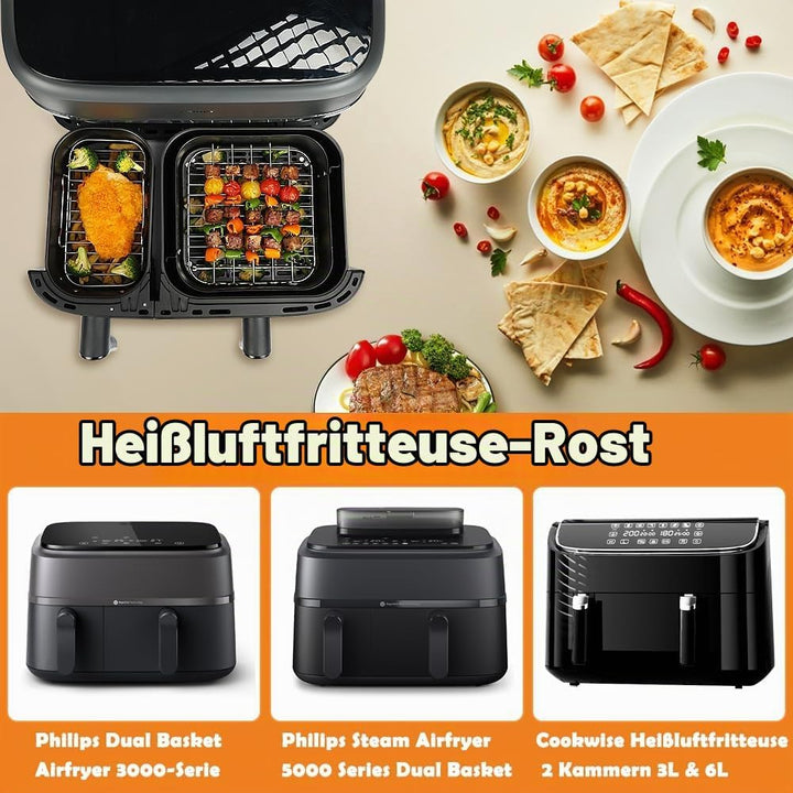 YQL Airfryer Zubehör für Philips Airfryer Dual Basket 3L &amp; 6L, Grillrost Heissluftfritteuse für Phil